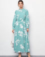 Sea Green Flower Printed Rayon Midi Dress