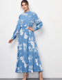 Blue Flower Printed Rayon Midi Dress