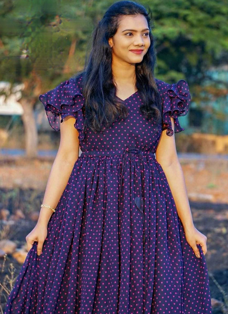 Designer Purple Georgette Printed Maxi Dress