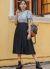 Grey And Black Viscos Rayon Polka Dot Printed Western Dress