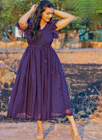 Designer Purple Georgette Printed Maxi Dress