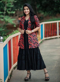 Black Rayon Printed Western Dress With Koti