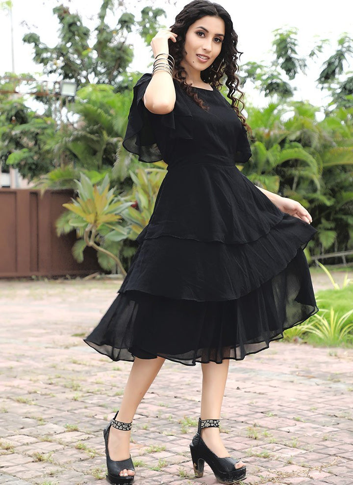 Black Georgette Designer One Piece Dress