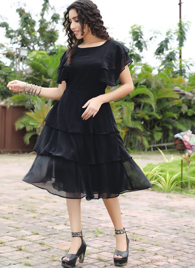 Black Georgette Designer One Piece Dress