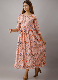 Peach Rayon Digital print Kurti.