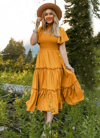 Mustard Designer Rayon Western Dress