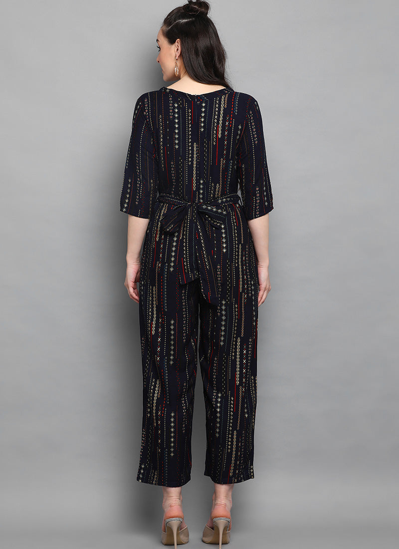 Blue Rayon Foil Printed Jumpsuit