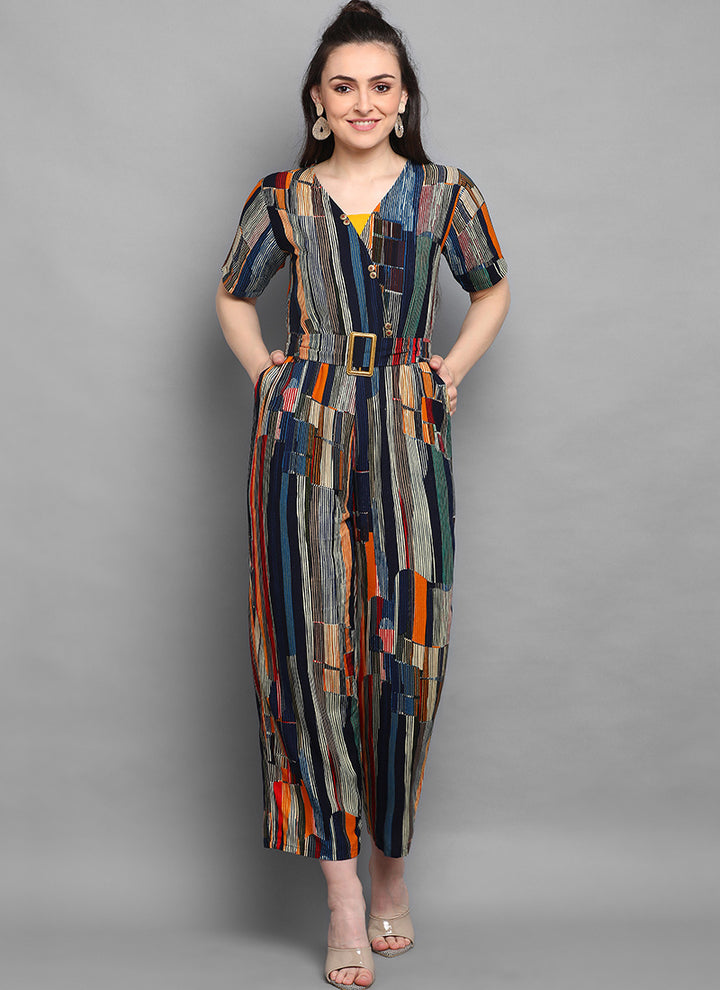 Multi Color Striped Rayon Jumpsuit