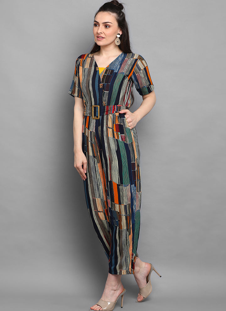 Multi Color Striped Rayon Jumpsuit