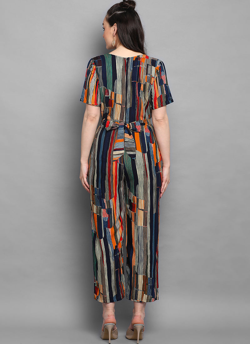 Multi Color Striped Rayon Jumpsuit