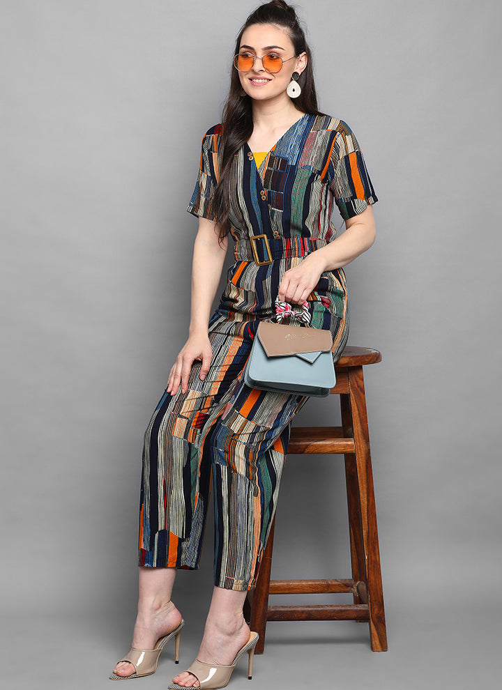 Multi Color Striped Rayon Jumpsuit