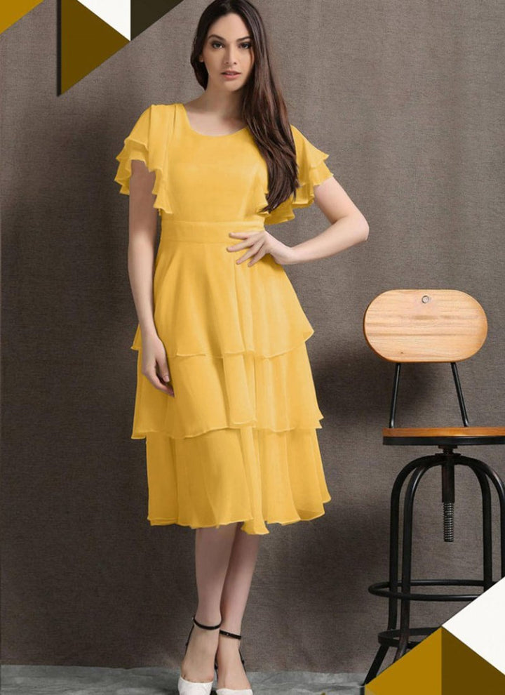 Yellow Georgette Designer One Piece Dress