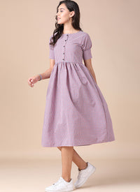 Printed Cotton Line Dress in Multicolor