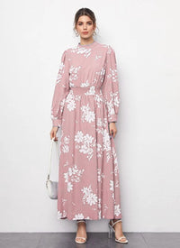 Light Pink Flower Printed Rayon Midi Dress