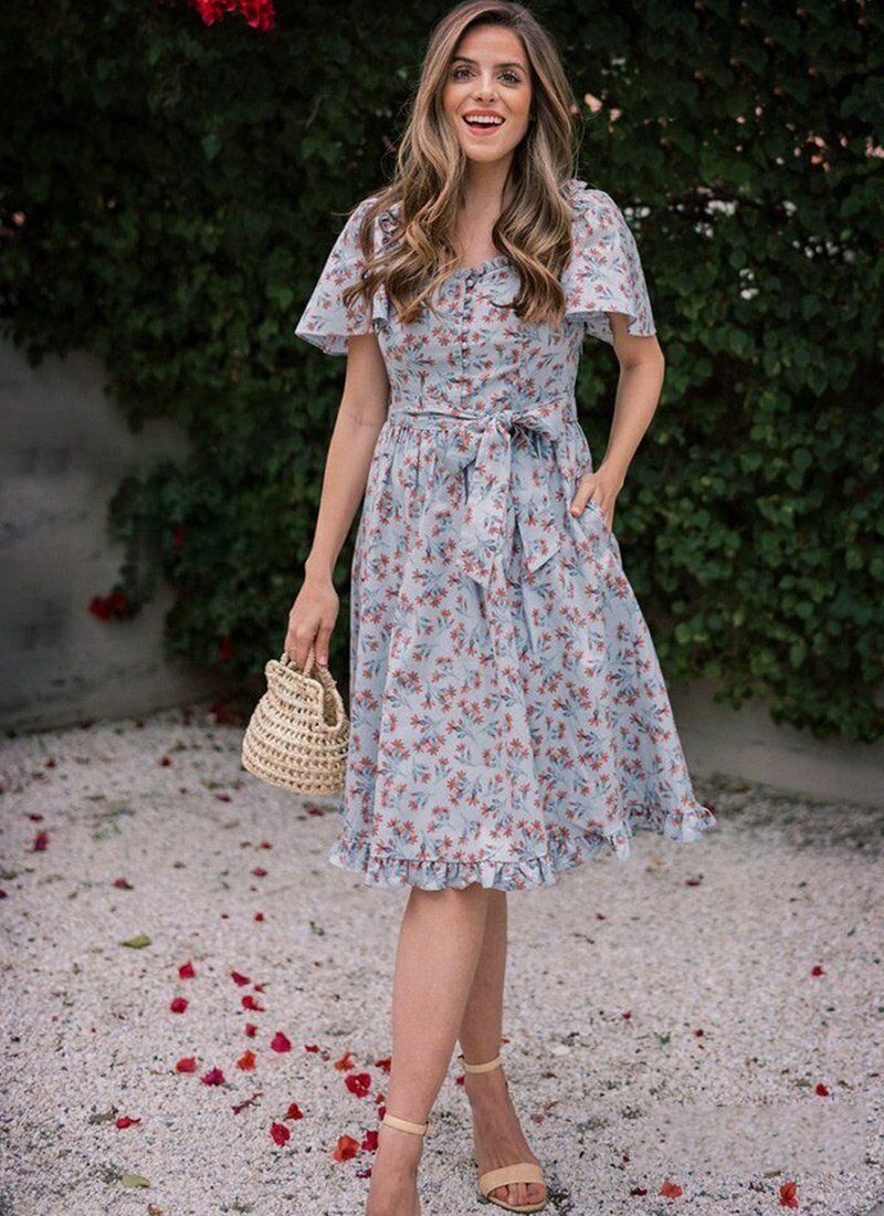 Grey Rayon Printed One Piece Dress