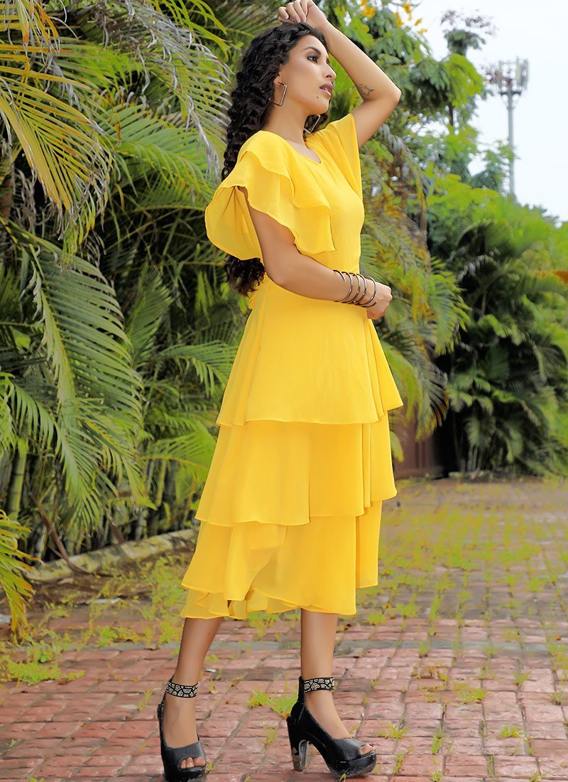 Yellow Georgette Designer One Piece Dress
