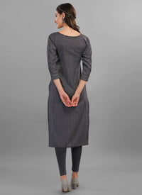 Grey Embroidery Cotton Kurti