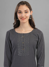 Grey Embroidery Cotton Kurti