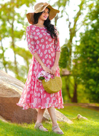 Pink Flower Printed Georgette western Dress