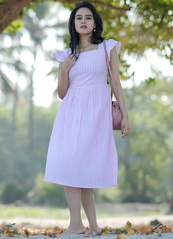 Light Pink Rayon Lining Printed Casual Dress