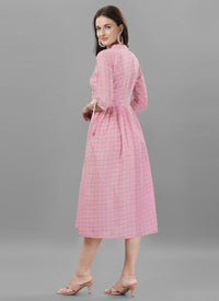 Light Pink Color Cotton Printed Western Dress