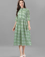 Green Cotton Printed Western Dress